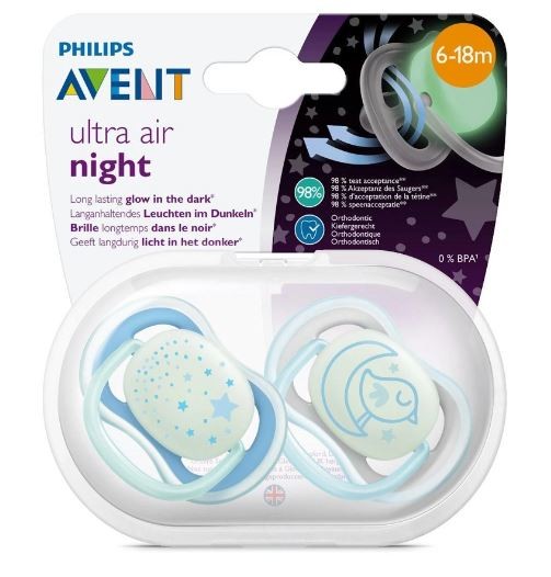 Philips Avent Ultra Air Nighttime Teal Bird/Moon Star (6-18m) Pacifier